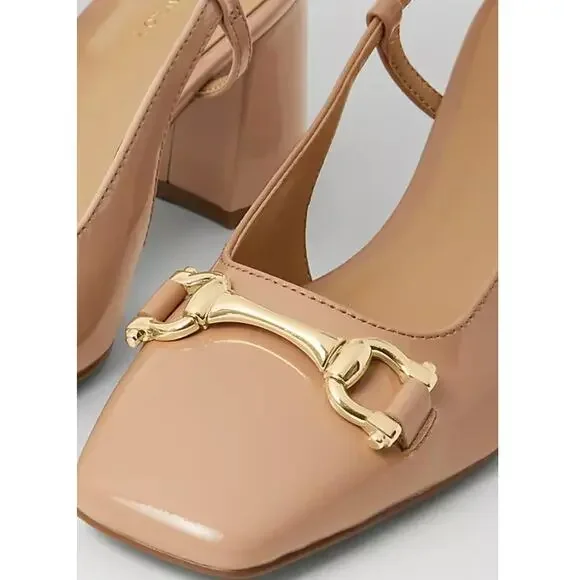 Ann Taylor Patent Square Toe Slingback Pumps Nude 7.5 - Picture 6 of 6